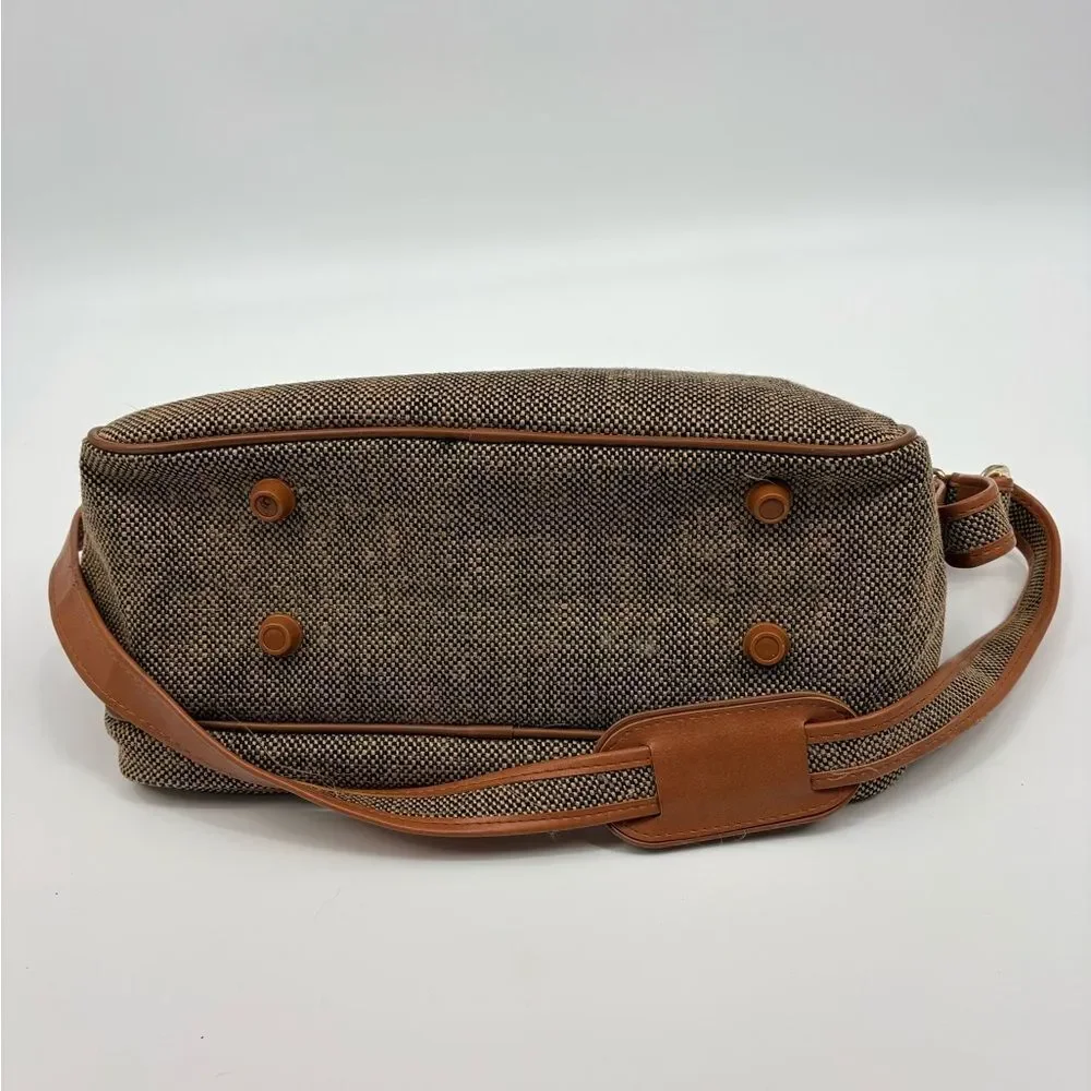 Samsonite Shoulder Bag Briefcase Laptop Travel Tan Zip Closure Footed Carry On